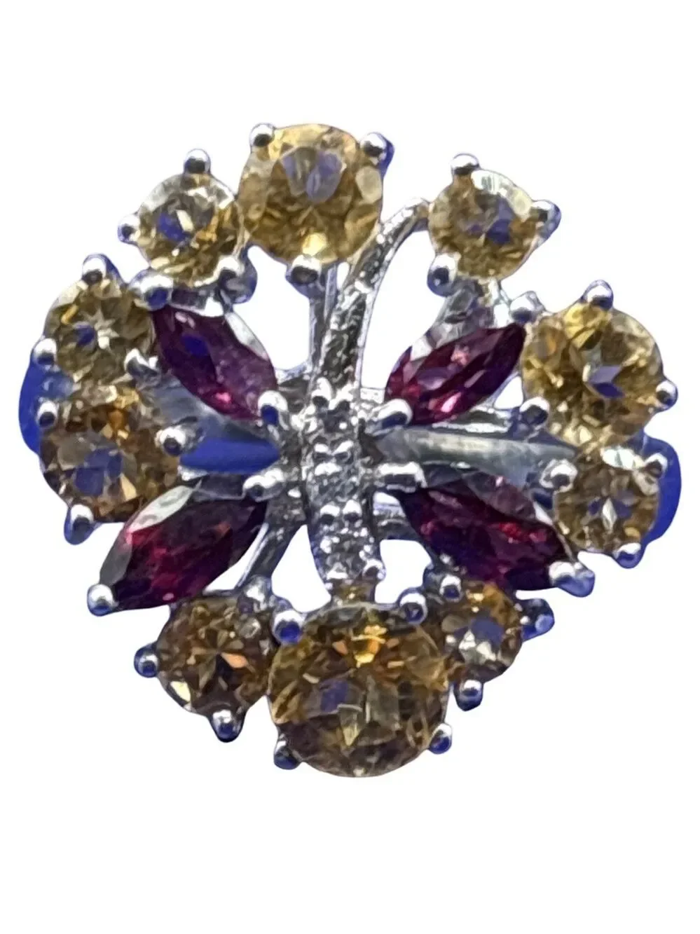 Elegant  Ring with Yellow and Red Accents Butterfly center 925 sterling silver 8